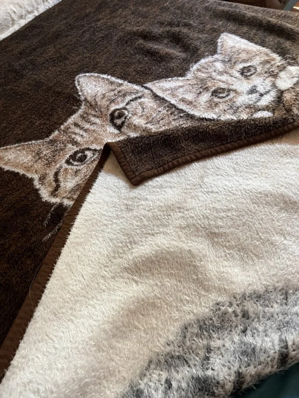 VTG  Kittens Blanket Plush Velour Throw Granny Cottagecore Reversible 56”x 72”